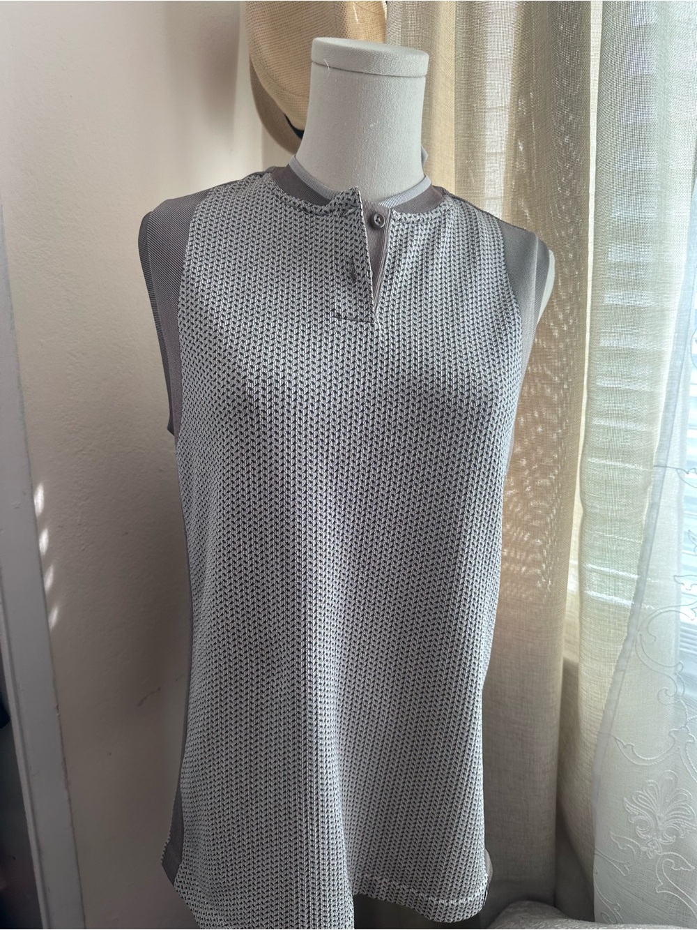 adidas Originals Gray Mesh Sleeveless Henley Tank